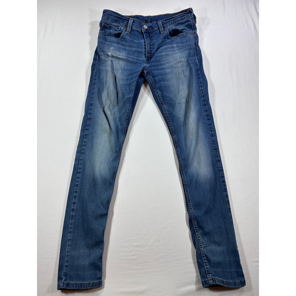 Levis Skinny Taper Jeans Mens 32x32 Medium Wash Blue Denim Pants Distressed